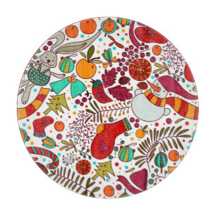 Festive Christmas Elements Seamless Design Cutting Board