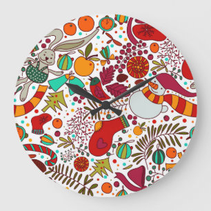 Festive Christmas Elements Seamless Design Large Clock