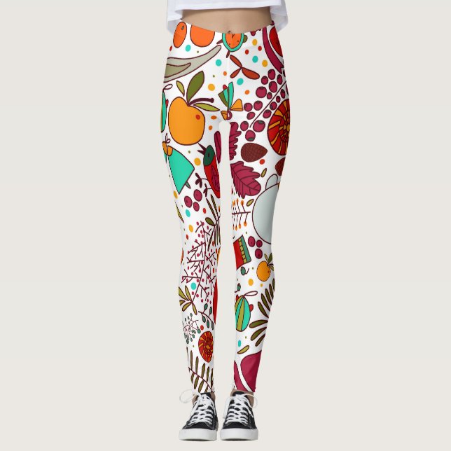 Festive Christmas Elements Seamless Design Leggings (Front)