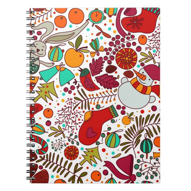 Festive Christmas Elements Seamless Design Notebook (Front)