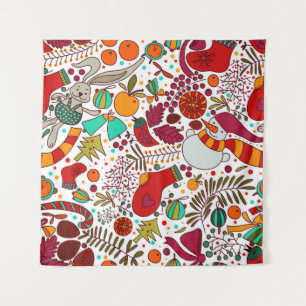 Festive Christmas Elements Seamless Design Tapestry