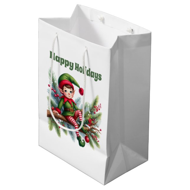 Festive Christmas elf add text  Medium Gift Bag (Front Angled)