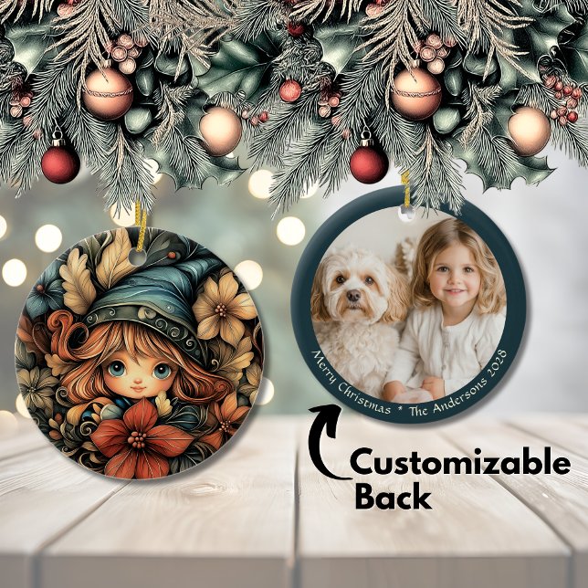 Festive Christmas Elf Customisable Ceramic Tree Decoration (Festive Christmas Elf Customizable Ceramic Ornament)