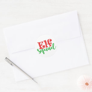 Festive Christmas elf squad words Classic Round Sticker