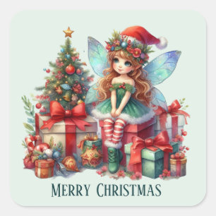 Festive Christmas fairy add text  Square Sticker