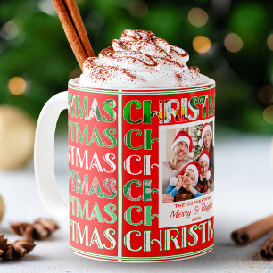 Festive Christmas Family Photo Retro Pattern Coffee Mug