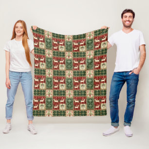 Festive Christmas faux patchwork style Fleece Blanket