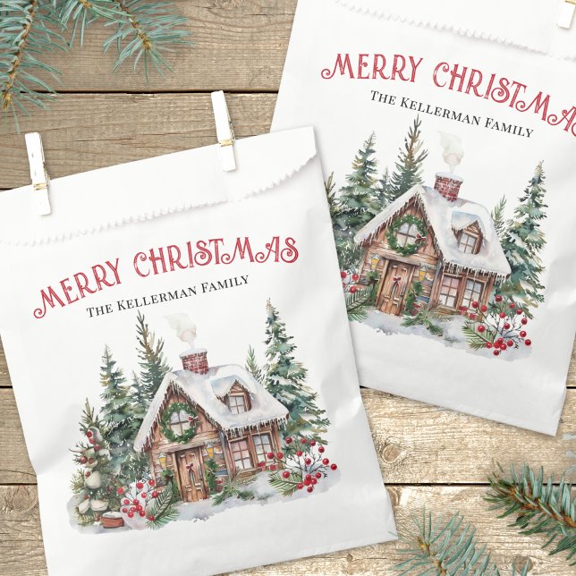 Festive Christmas Favour Bags (Festive Watercolor Winter Christmas Favor Bag)