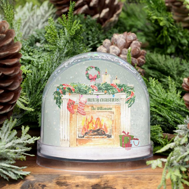 FESTIVE CHRISTMAS FIREPLACE STOCKINGS & WREATH  SNOWGLOBE (Winter)
