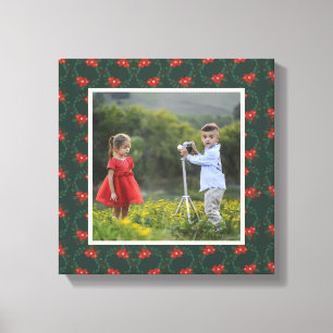 Festive Christmas Floral Frame   Custom Photo  Canvas Print