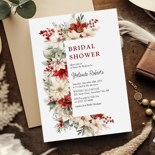 Festive Christmas Florals Bridal Shower Invitation (Creator Uploaded)