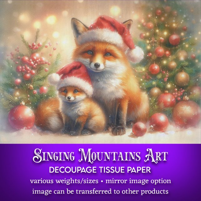 Festive Christmas Fox Baby and Mother Decoupage Tissue Paper (Creator Uploaded)