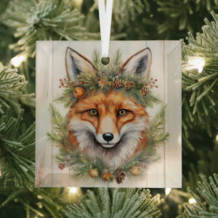 Festive Christmas Fox Glass Tree Decoration