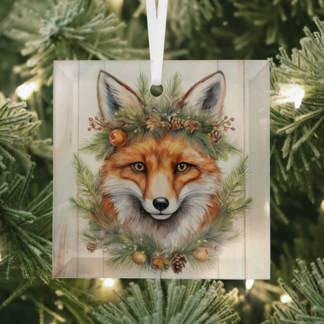 Festive Christmas Fox Glass Tree Decoration (Insitu)