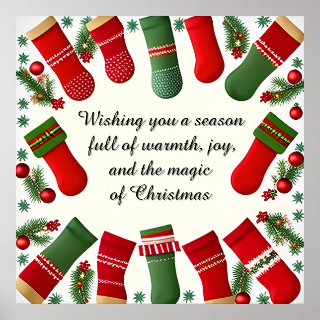 Festive Christmas Frame with Pine Branches Poster (Front)