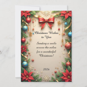Festive Christmas Frame with Poinsettia Flowers Holiday Card