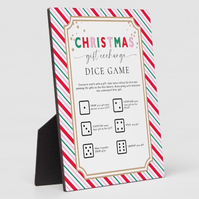 Festive Christmas Gift Exchange Dice Game Sign Plaque (Side)
