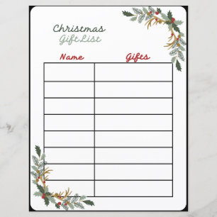 Festive Christmas Gift List Planner Page 