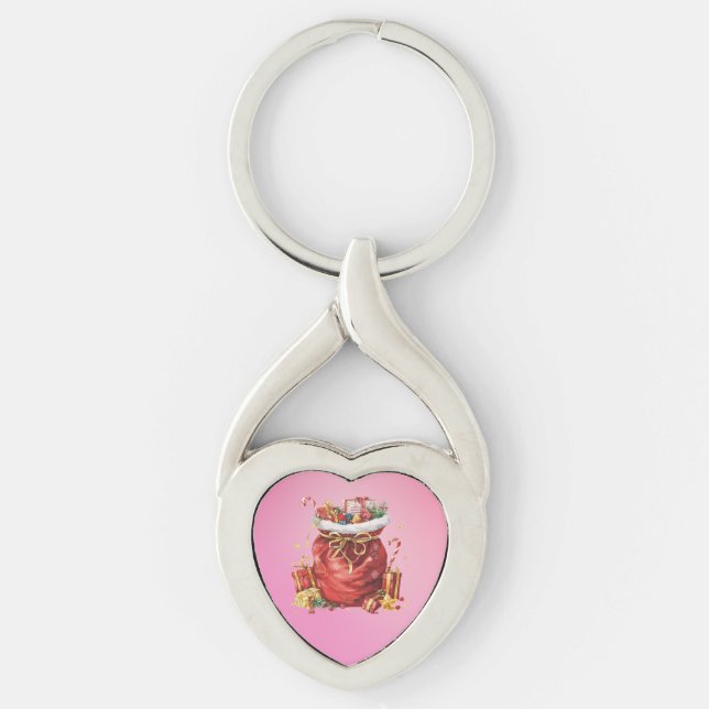 Festive Christmas Gift Sack with Presents Key Ring (Front)