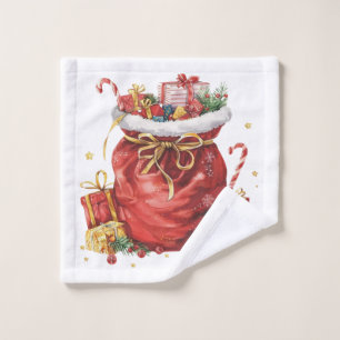 Festive Christmas Gift Sack with Presents Wash Cloth