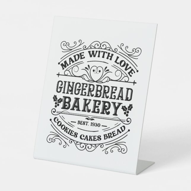 festive Christmas gingerbread bakery Pedestal Sign (Front)