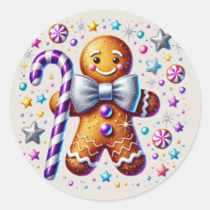Festive Christmas Gingerbread  Classic Round Sticker
