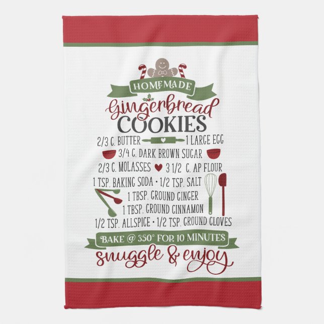 Festive Christmas gingerbread cookie recipe  Tea Towel (Vertical)
