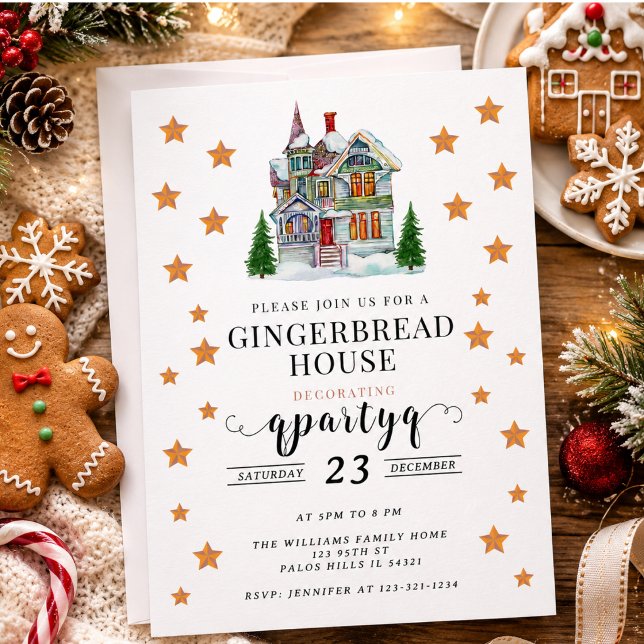 Festive Christmas Gingerbread Decorating Party Invitation (Festive Christmas Gingerbread Decorating Party Invitation)
