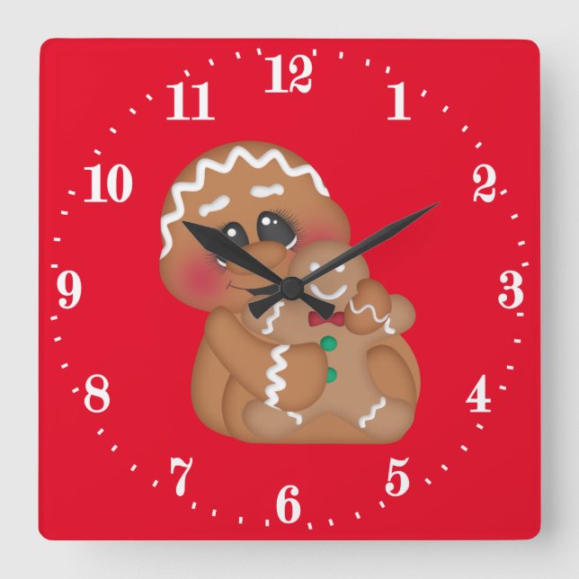 Festive Christmas gingerbread Holiday decor Square Wall Clock (Front)