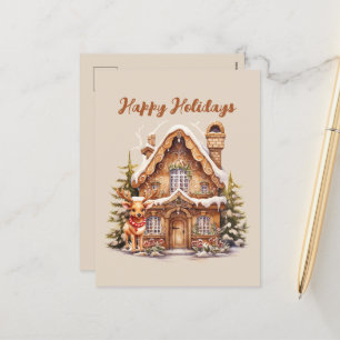 Festive Christmas gingerbread watercolor Holiday Postcard