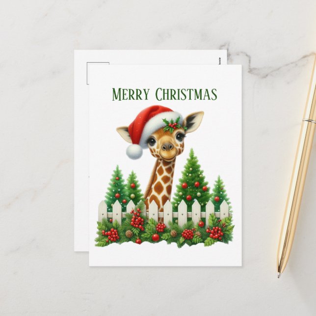 Festive Christmas giraffe add message Holiday Postcard (Front/Back In Situ)