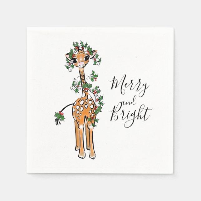 Festive Christmas giraffe, red green garland  Napkin (Front)