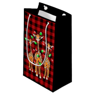 Festive Christmas giraffes red black plaid Small Gift Bag