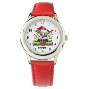Festive Christmas girls panda bear add name Watch