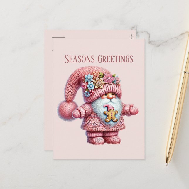 Festive Christmas gnome add message  Holiday Postcard (Front/Back In Situ)