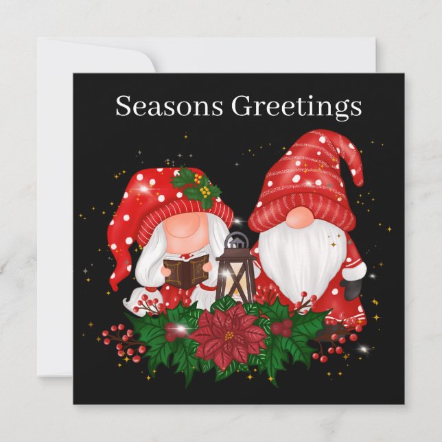 festive Christmas gnome add sentiment Holiday Card (Front)