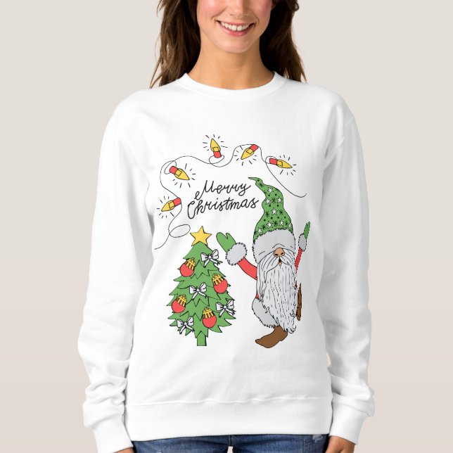 Festive Christmas Gnome Lights and Tree Sweatshirt (Front)