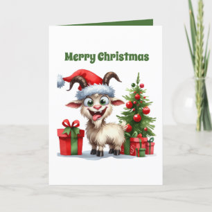 Festive Christmas goat customisable Holiday Card