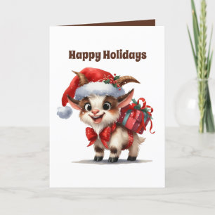 Festive Christmas goat customisable Holiday Card