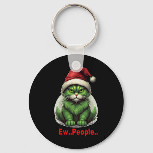 Festive Christmas Green Cat Ew People Funny Cat  Key Ring
