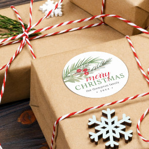Festive Christmas Greenery Classic Round Sticker