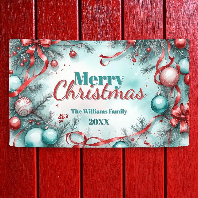 Festive Christmas Greenery Ornaments Red Ribbons Banner (Creator Uploaded)