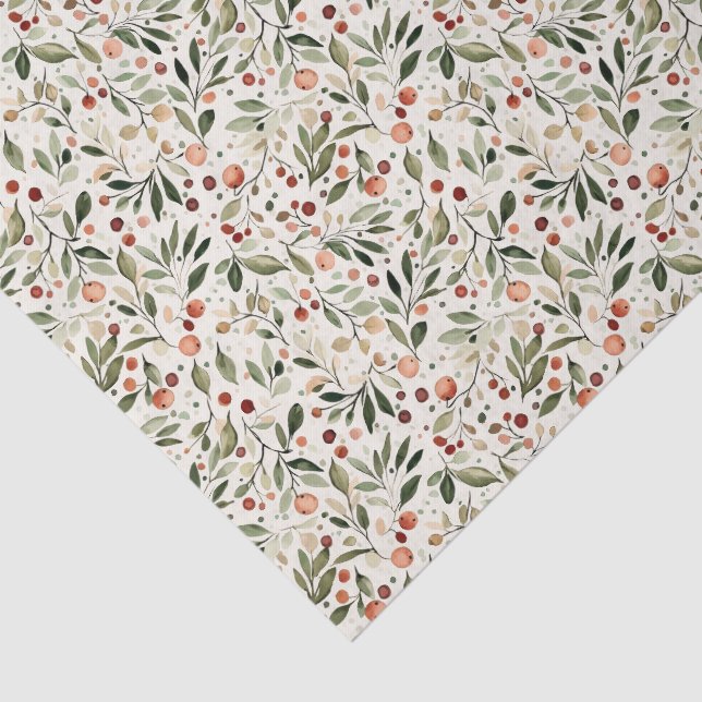 Festive Christmas Greenery Red Berries Tissue Paper (Detail)