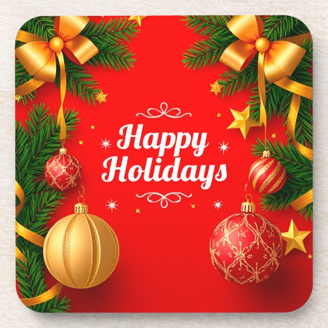 Festive Christmas Greeting Card with Decorations Coaster (Front)