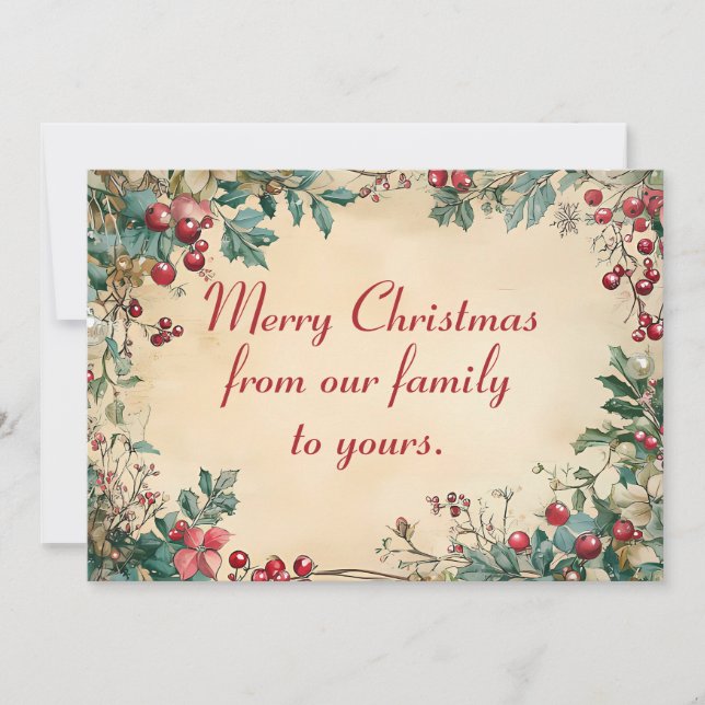 Festive Christmas Greeting Card with Holly tree (Front)
