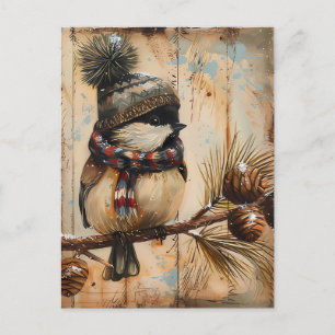 Festive Christmas Greeting with cute Bird Postcard