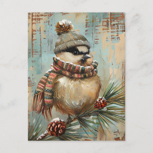 Festive Christmas Greeting with cute Bird Postcard