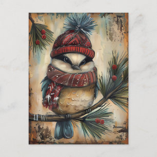 Festive Christmas Greeting with cute Bird Postcard