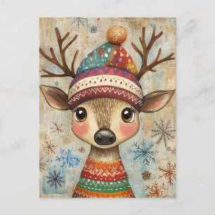 Festive Christmas Greeting with Deer Postcard