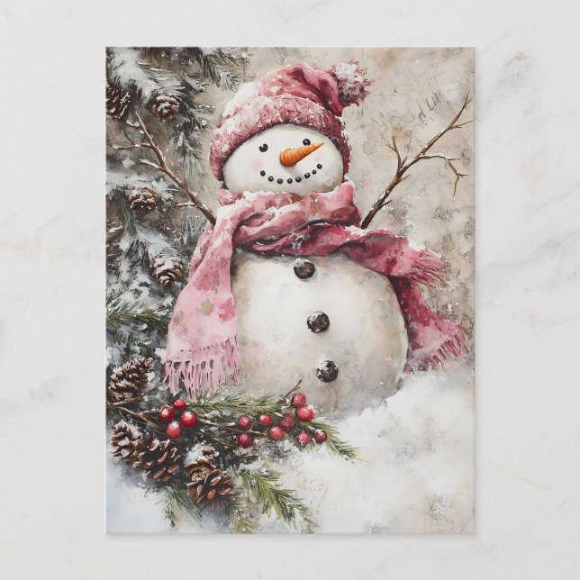 Festive Christmas Greeting with Snowman Postcard (Front)